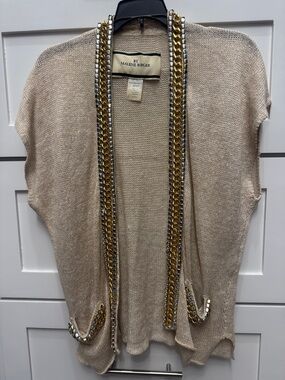 Timeless statement Malene Birger Knit Cardigan w Gold & Silver Chain Trim XXS